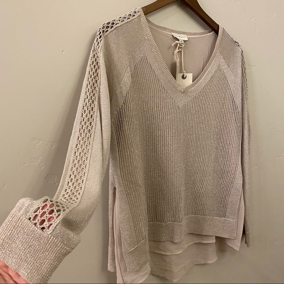 LUCKY BRAND Metallic Mixed Media Overlay Sweater - Picture 2 of 10